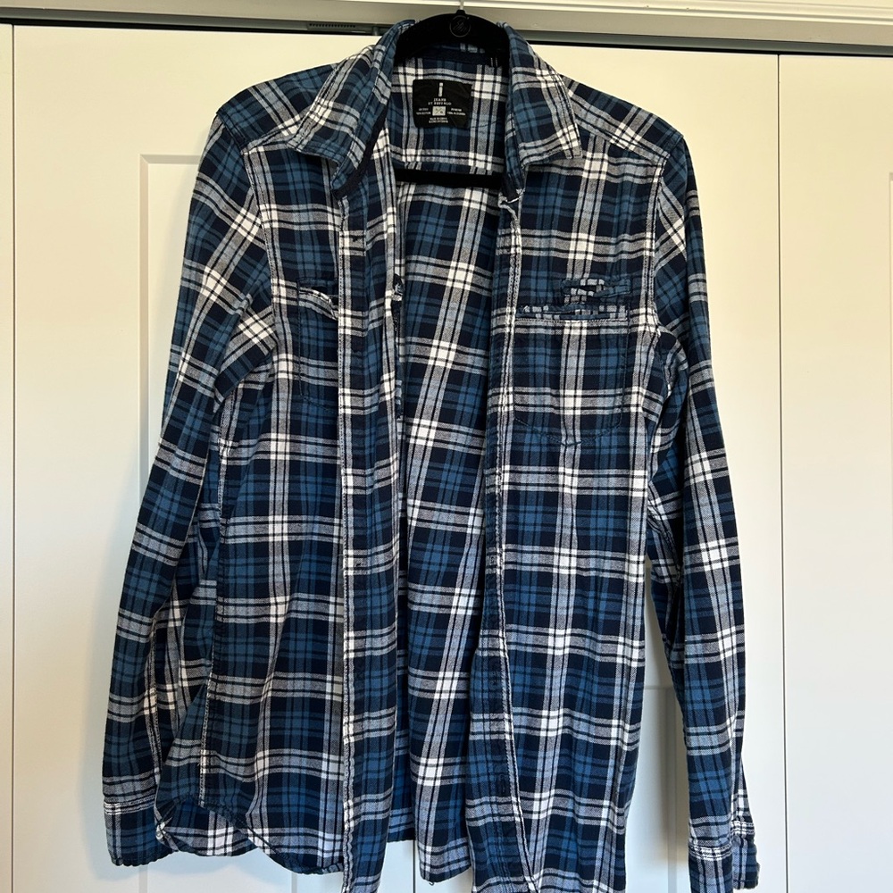 Oversized Boyfriend Fit - Buffalo David Bitton Navy and White Flannel Shirt